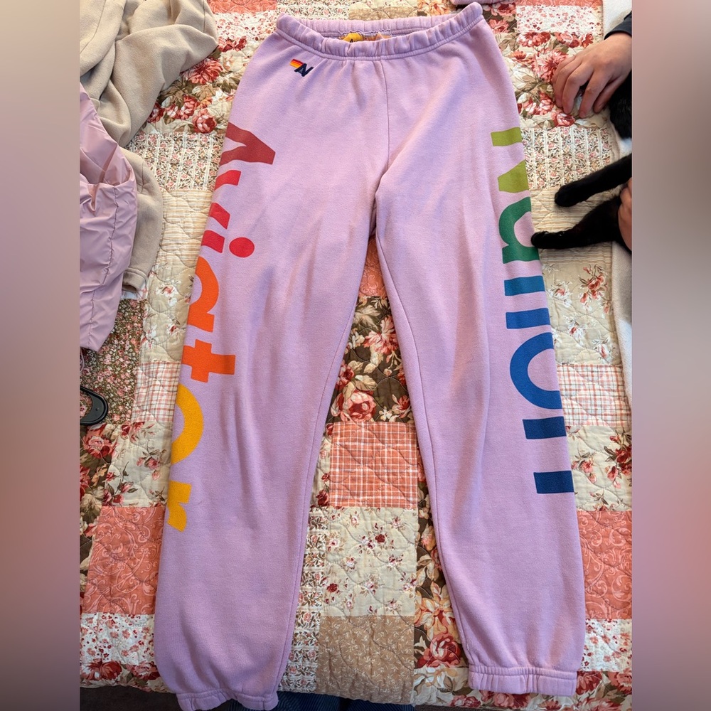 Aviator Nation Lavender Sweatpants with Rainbow Logo